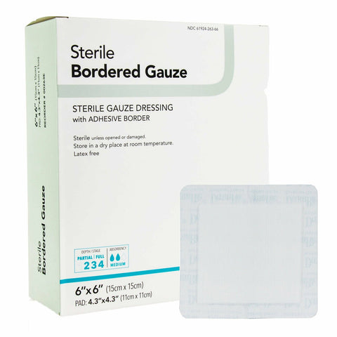 DermaRite Adhesive Wound Dressing, Sterile Bordered Gauze