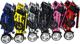 An image showing all color variants of the Air Hawk Foldable Power Wheelchair – Portable, ideal for travel. Silverado Silver, Inferno Red, Jet Black, Caribbean Blue, Rosey Pink, and Perfectly Yellow